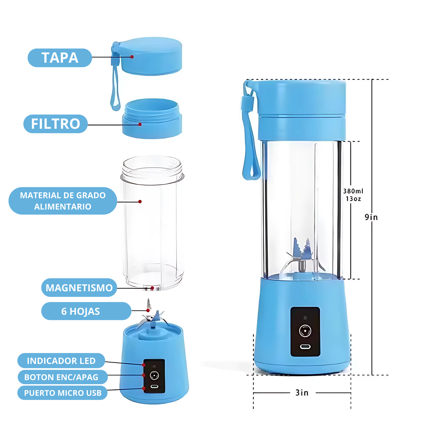 FruityMix™ -Licuadora Portátil de 380ml + Ebook Recetas
