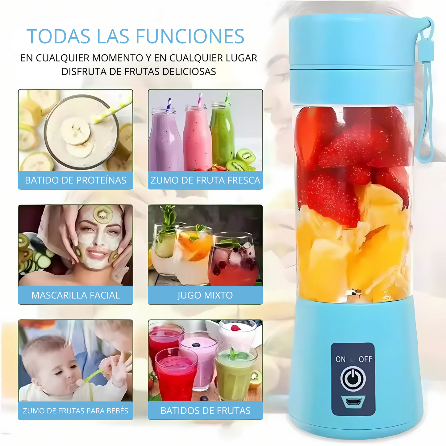 FruityMix™ -Licuadora Portátil de 380ml + Ebook Recetas